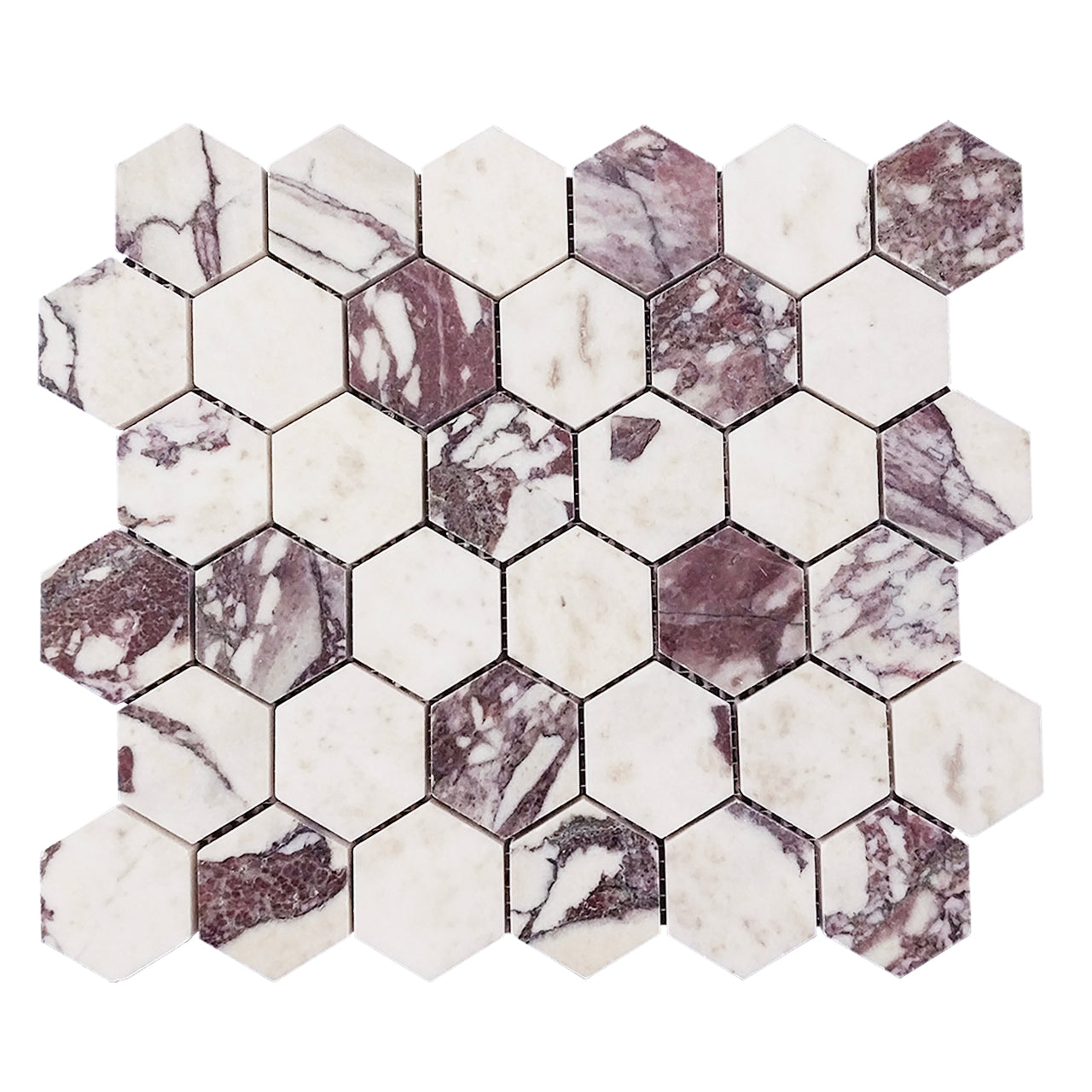 Calacatta Viola Marble 2" Hexagon Mosaic Tile Polished