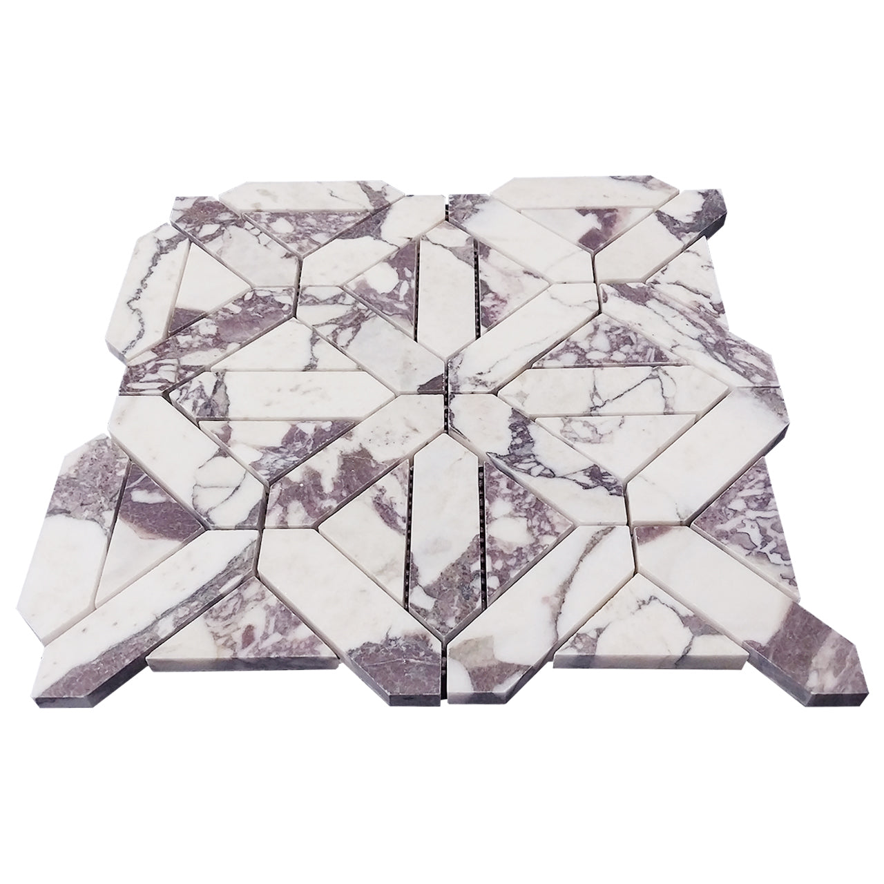 Calacatta Viola Marble with Viola Triangles Geometrica Mosaic Tile Honed