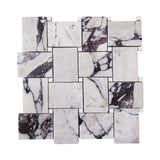 Calacatta Viola Marble Large Basketweave Mosaic Tile with Dolomite Dots Honed