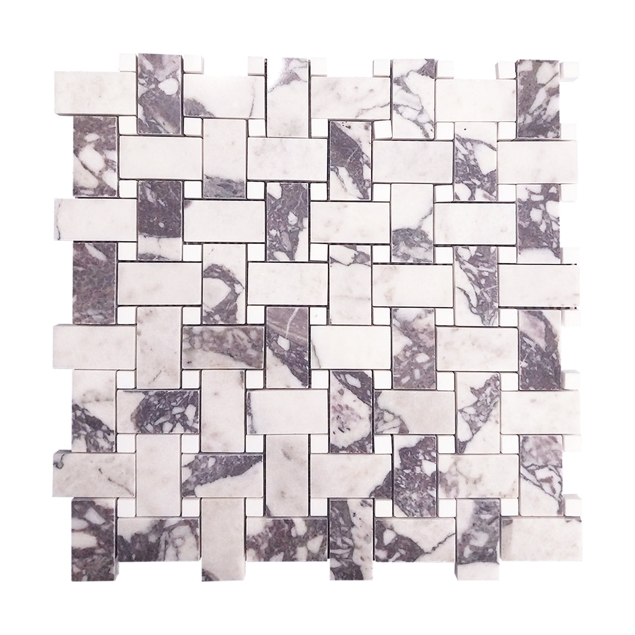 Calacatta Viola Marble Basketweave Mosaic Tile with Dolomite Dots Polished