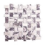 Calacatta Viola Marble Basketweave Mosaic Tile with Dolomite Dots Polished