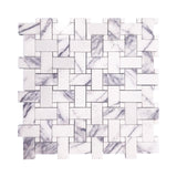 Lilac Marble Basketweave Mosaic Tile with Dolomite Dots Polished