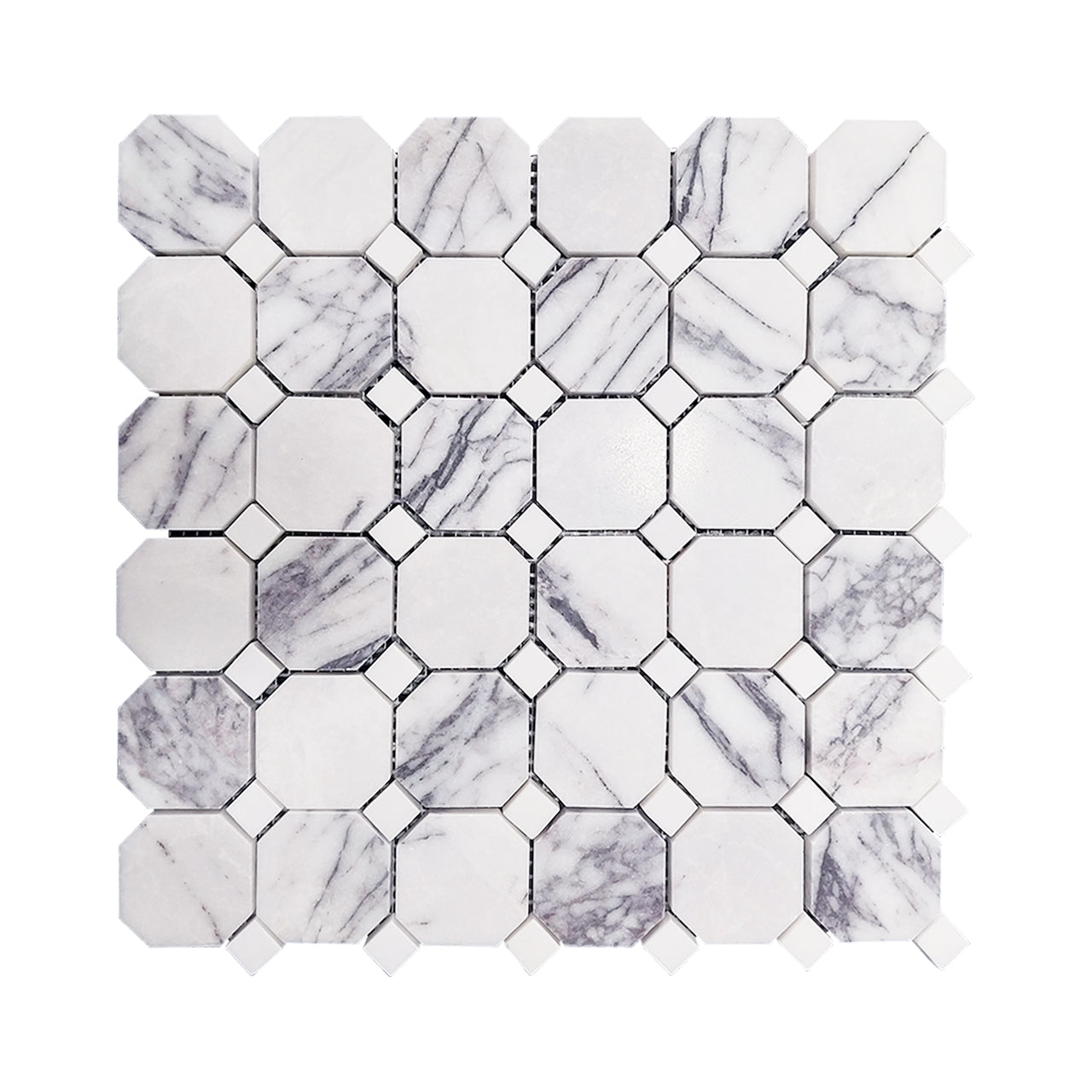 Lilac Marble Octagon with Dolomite Dots Mosaic Tile Polished