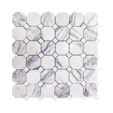 Lilac Marble Octagon with Dolomite Dots Mosaic Tile Polished