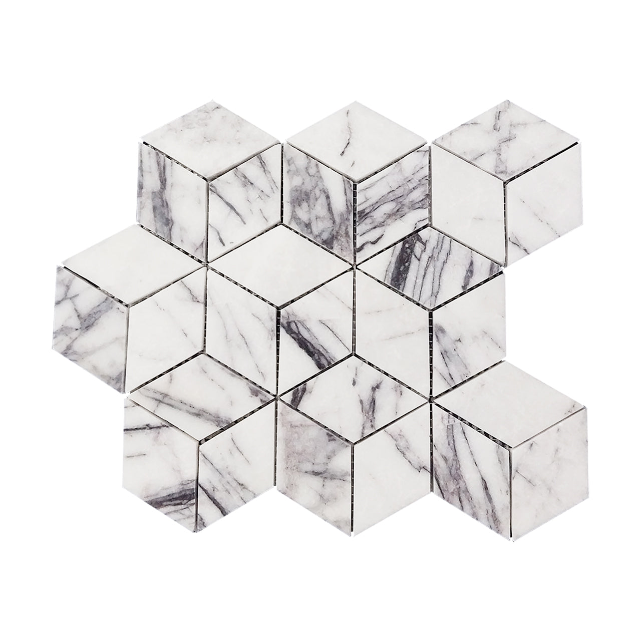Lilac Marble Rhombus 3D Diamond Cube Mosaic Tile Polished
