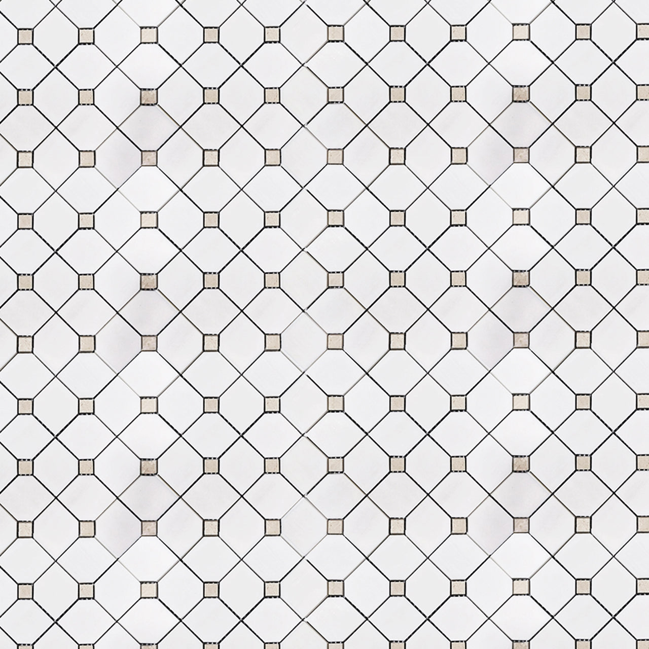 Bianco Dolomite Marble Dotty Mosaic Tile with Crema Dots Honed