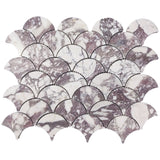 Calacatta Viola Marble Fish Scale Fan Shaped Sea Shell Mosaic Tile Honed