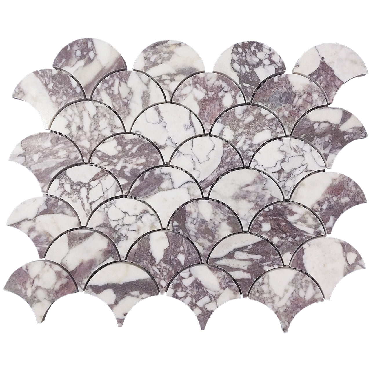 Calacatta Viola Marble Fish Scale Fan Shaped Sea Shell Mosaic Tile Honed