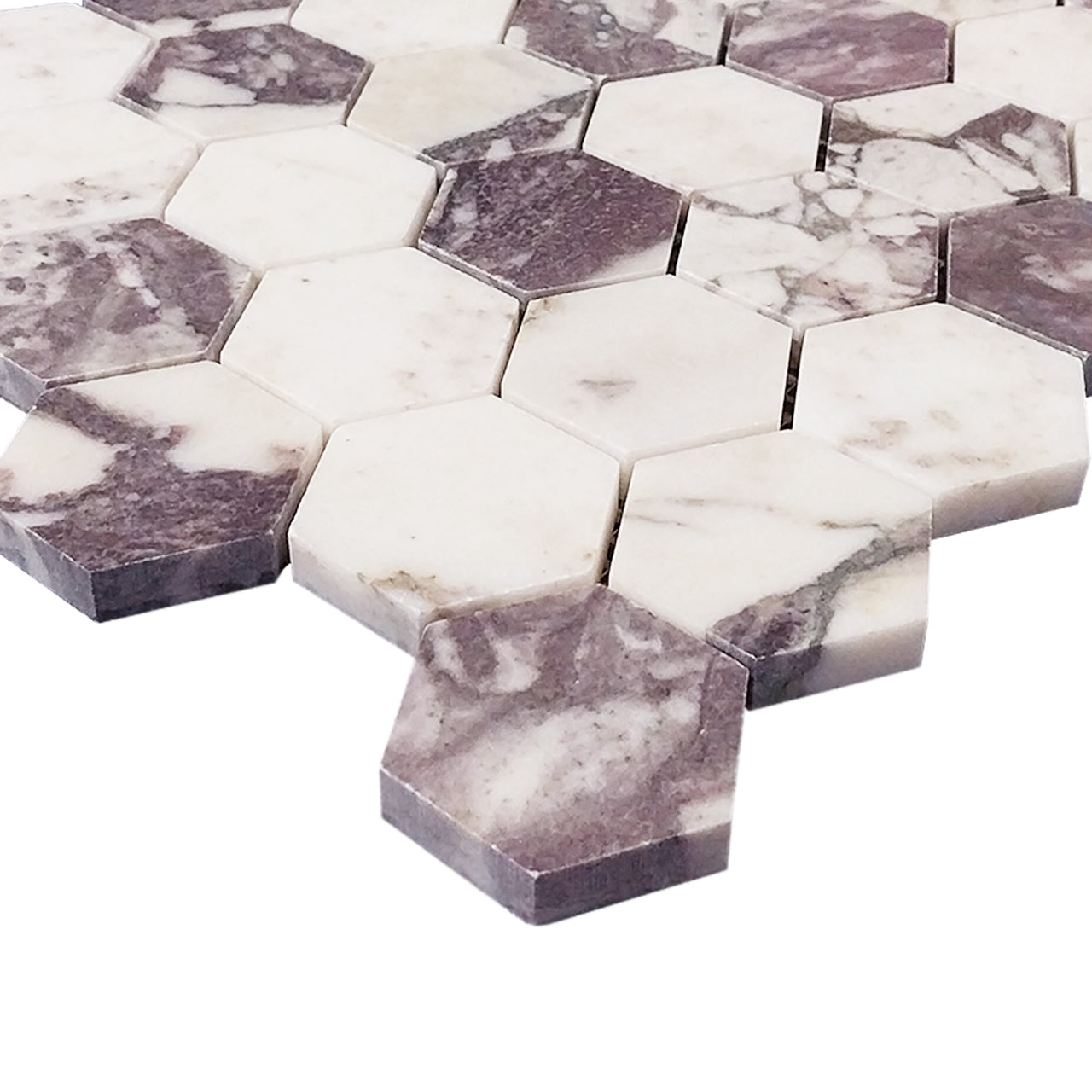 Calacatta Viola Marble 2" Hexagon Mosaic Tile Honed