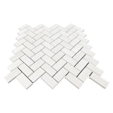 Bianco Dolomite Marble 1x2 Herringbone Mosaic Tile Polished