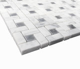 Carrara White Italian Marble Target Pinwheel Mosaic Tile with Bardiglio Gray Dots Polished