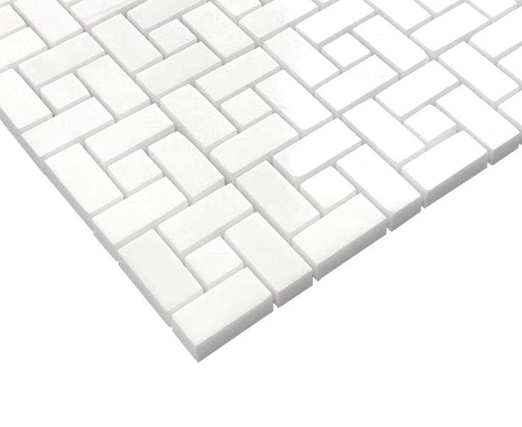 Bianco Dolomite Marble Target Pinwheel Mosaic Tile with Bianco Dolomite Dots Honed