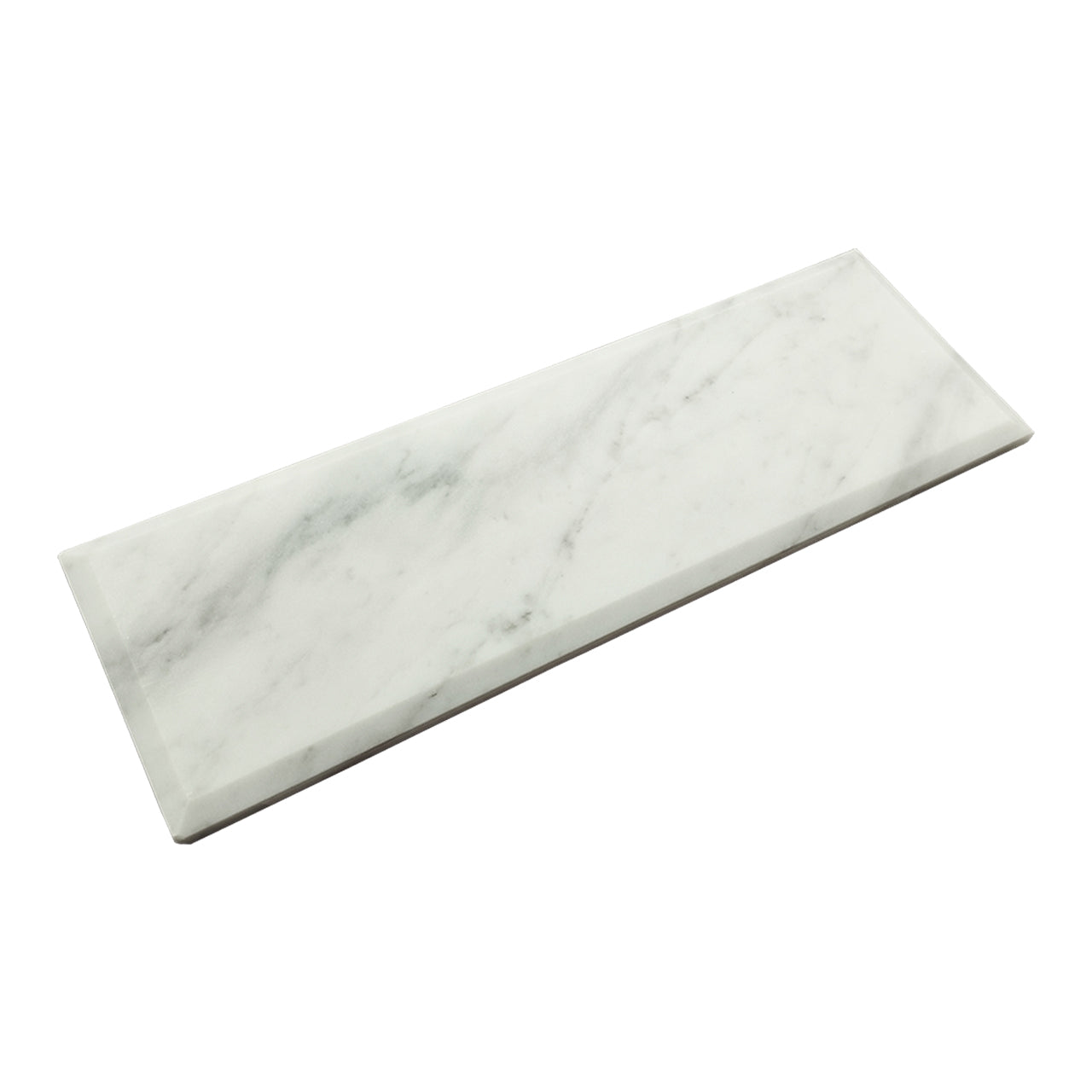Carrara White Italian Marble 4" x 12" Wide Beveled Subway Tile Polished