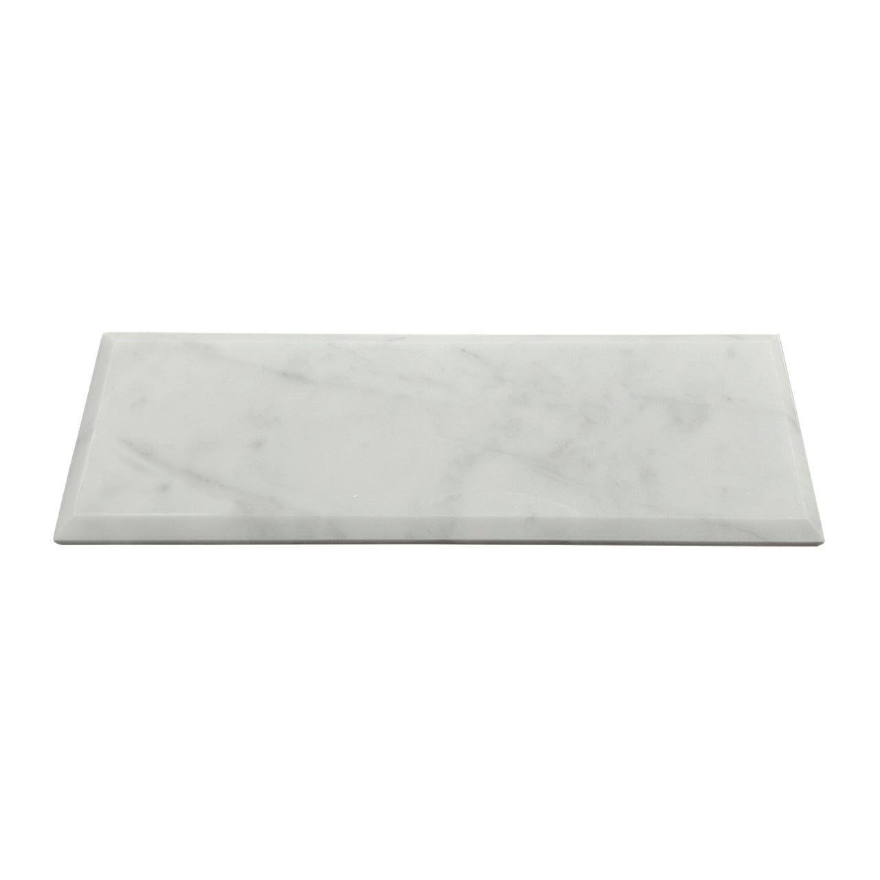 Carrara White Italian Marble 4" x 12" Wide Beveled Subway Tile Honed