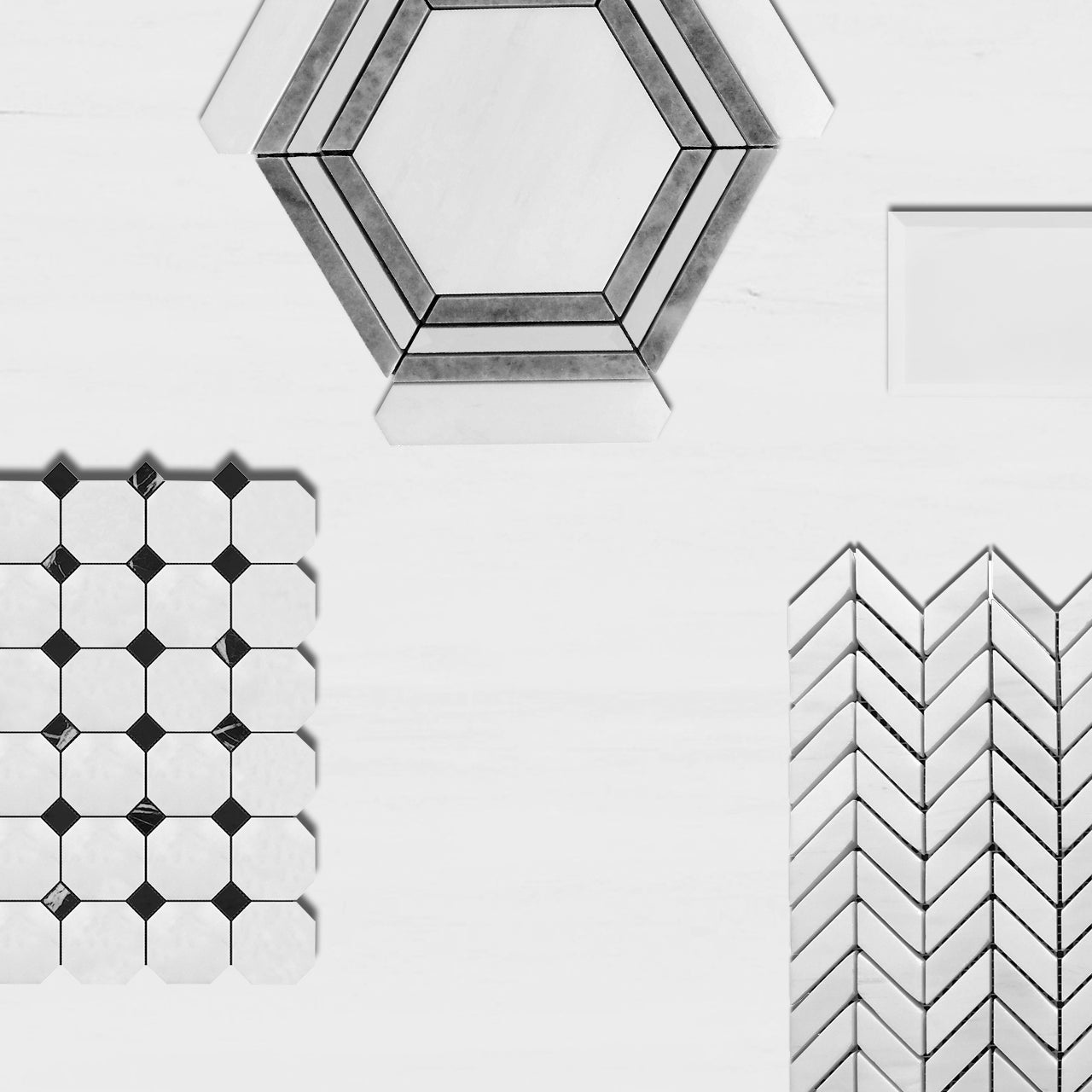 Bianco Dolomite Marble Georama Hexagon with Bardiglio Gray Strips Mosaic Tile Polished