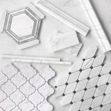 Carrara White Italian Marble Georama Hexagon with Bardiglio Gray Strips Mosaic Tile Honed