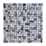 Calacatta Viola Marble Target Pinwheel with Dolomite Dots Mosaic Tile Honed