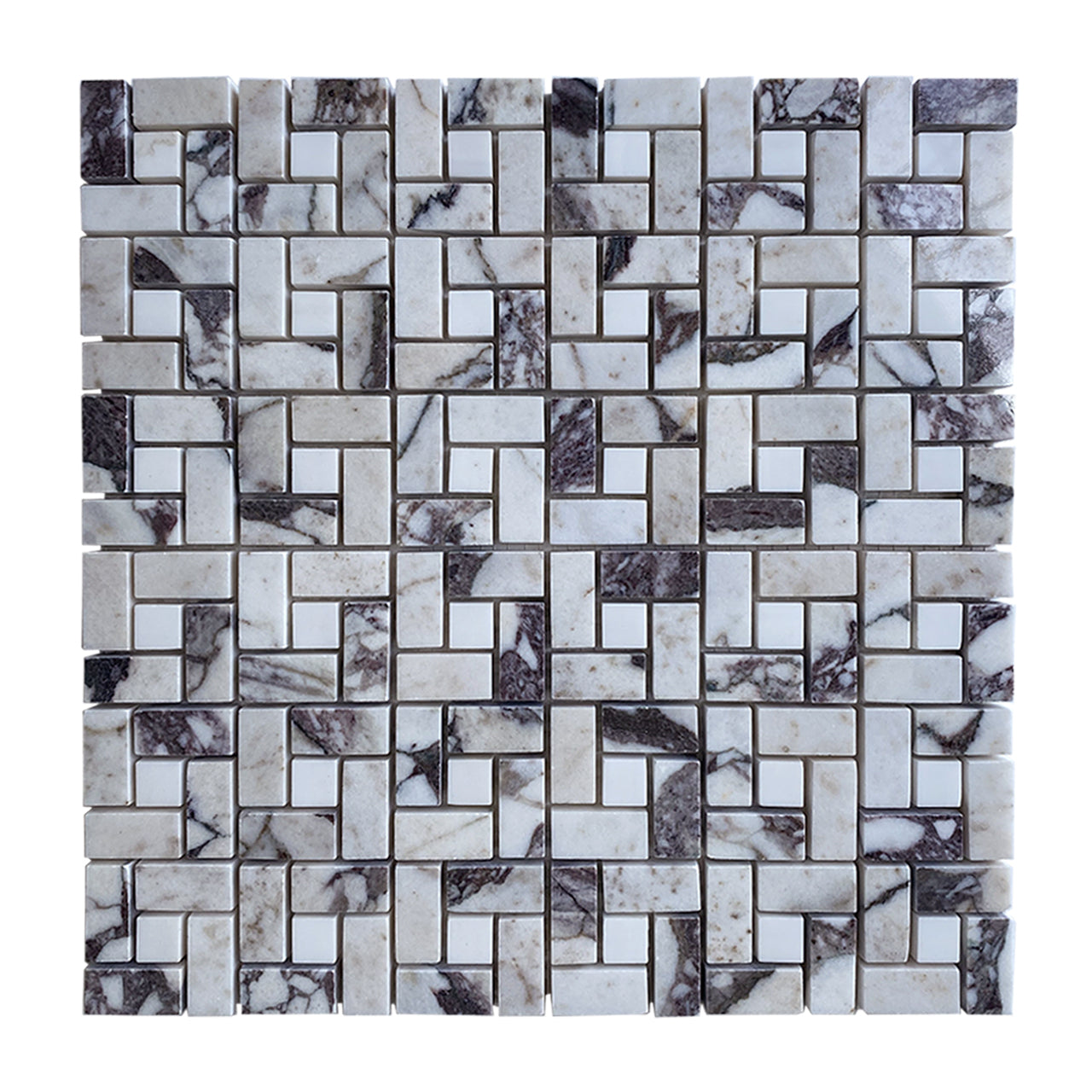 Calacatta Viola Marble Target Pinwheel with Dolomite Dots Mosaic Tile Honed