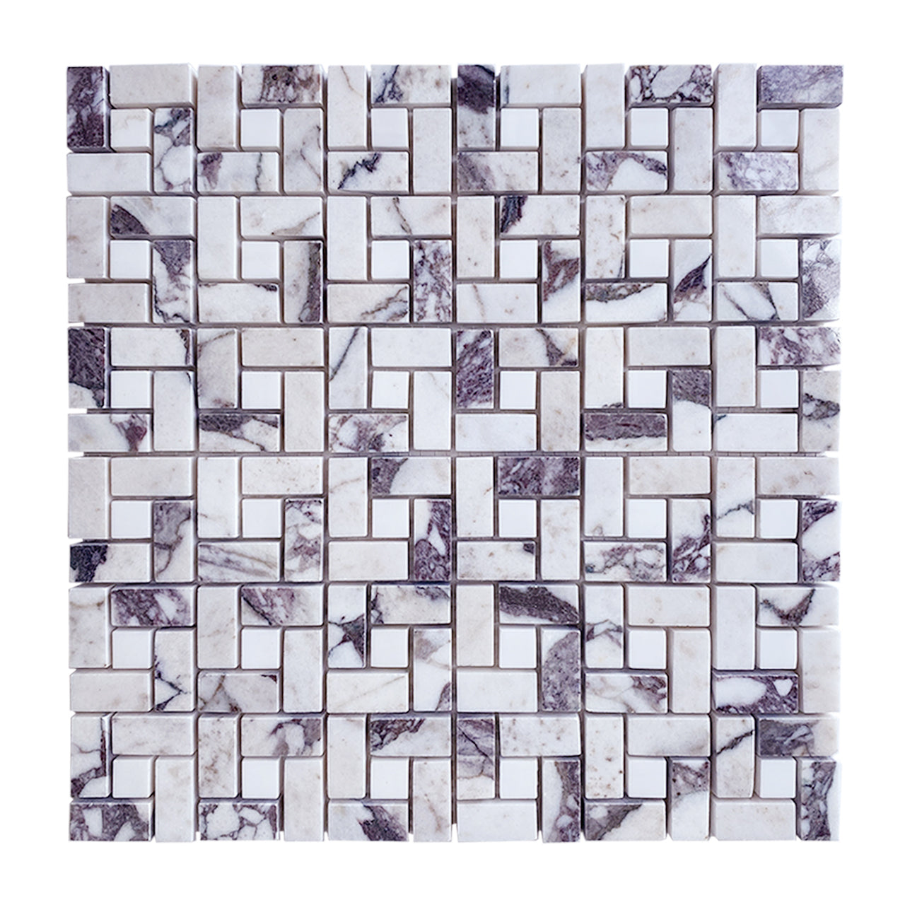 Calacatta Viola Marble Target Pinwheel with Dolomite Dots Mosaic Tile Polished