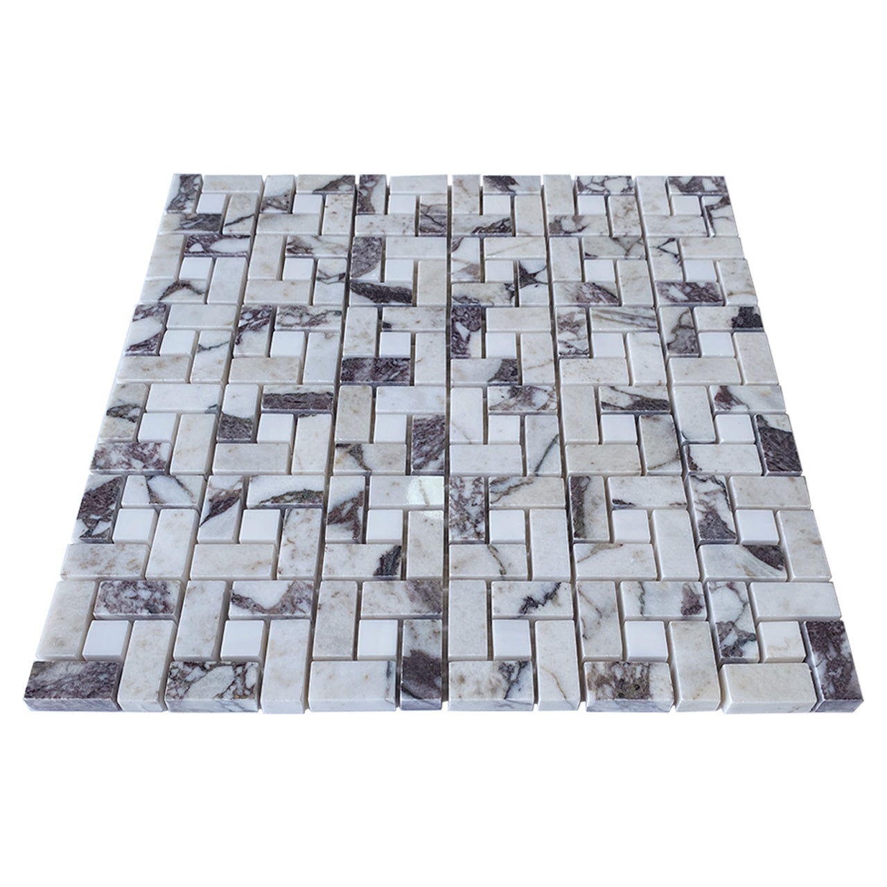 Calacatta Viola Marble Target Pinwheel with Dolomite Dots Mosaic Tile Honed