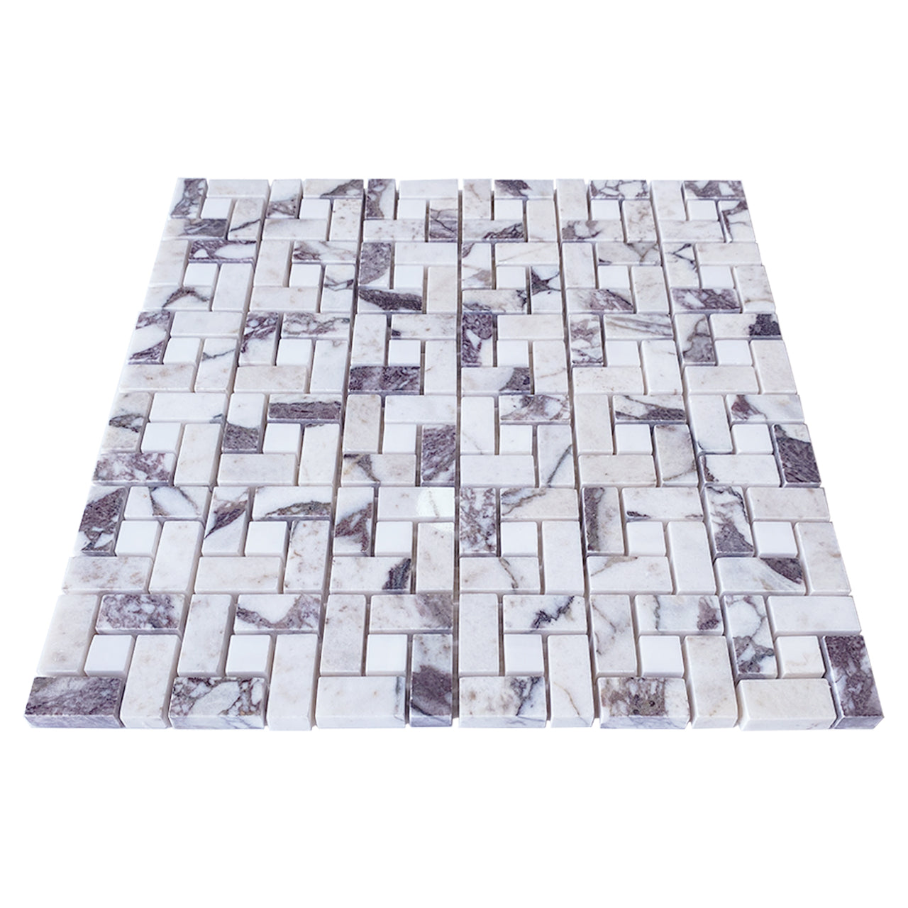 Calacatta Viola Marble Target Pinwheel with Dolomite Dots Mosaic Tile Polished