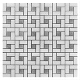 Bianco Dolomite Marble Target Pinwheel Mosaic Tile with Bardiglio Gray Dots Honed