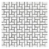 Bianco Dolomite Marble Target Pinwheel Mosaic Tile with Bianco Dolomite Dots Honed