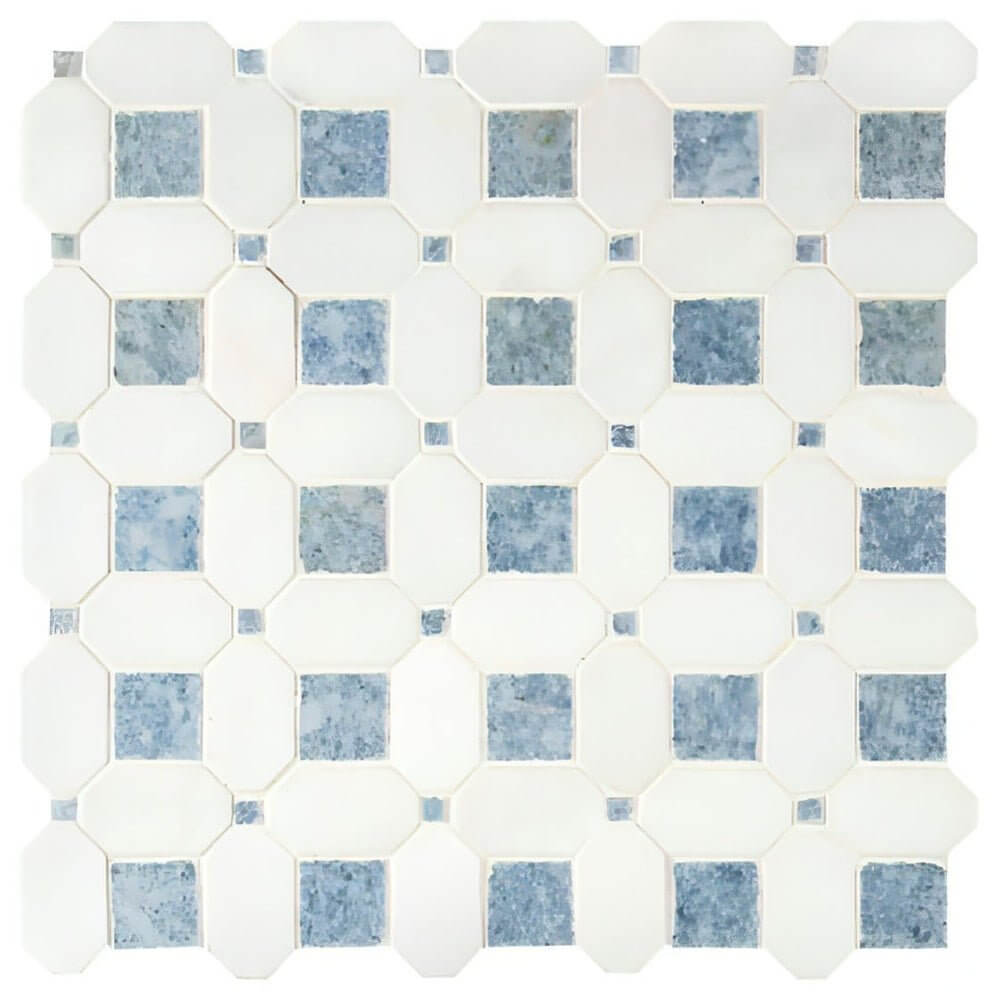 Thassos White + Azula Hatchwork 12X12 Polished Marble Mosaic Tile