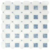 Thassos White + Azula Hatchwork 12X12 Polished Marble Mosaic Tile