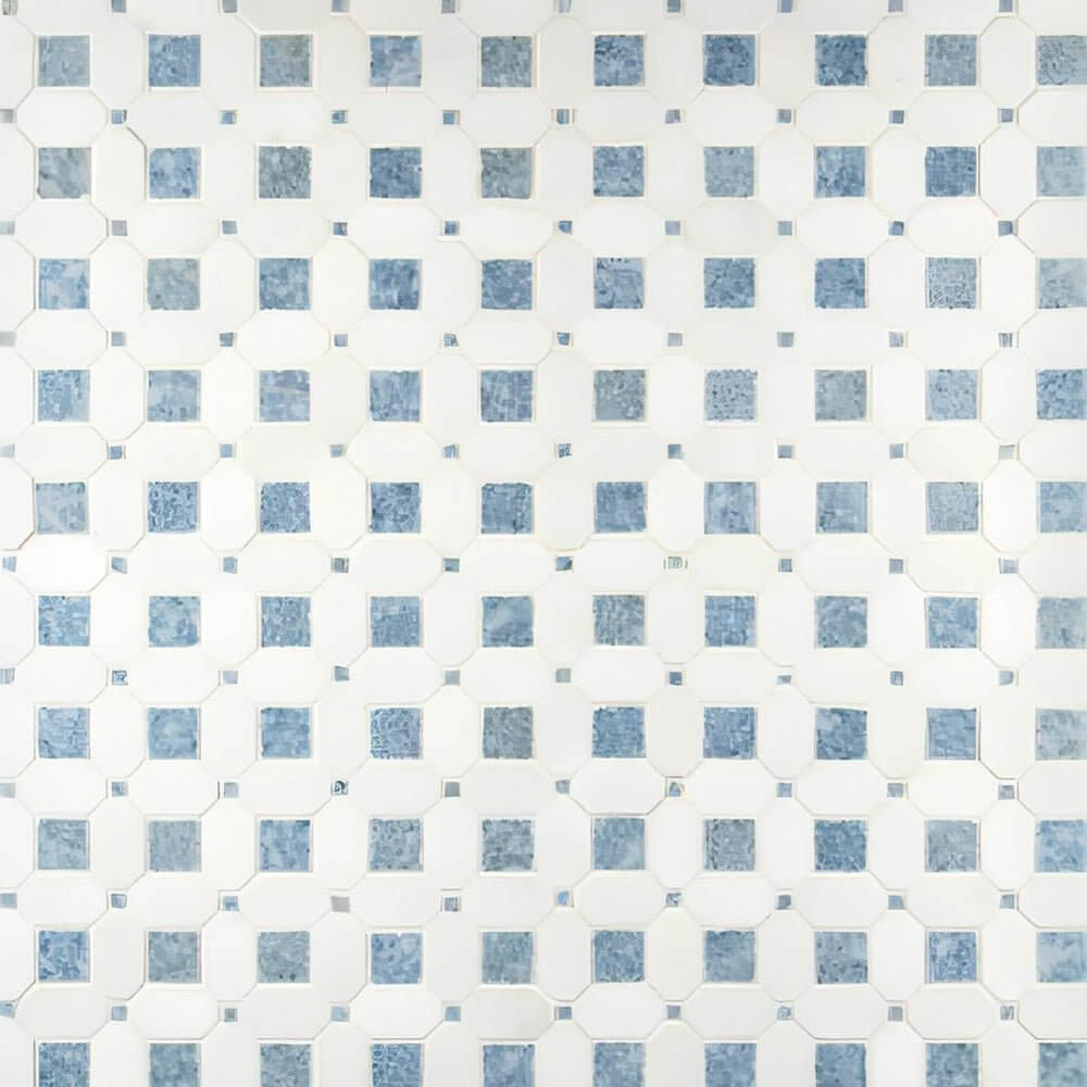 Thassos White + Azula Hatchwork 12X12 Polished Marble Mosaic Tile