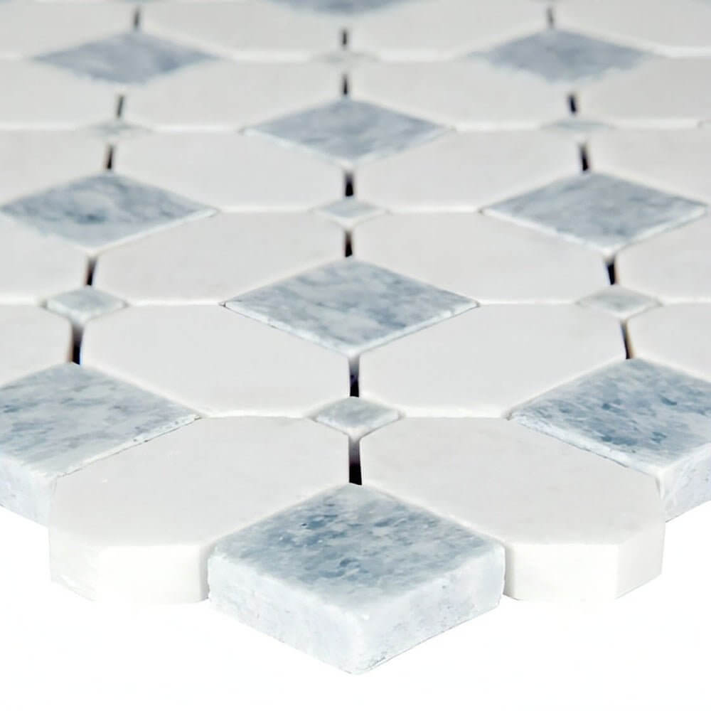 Thassos White + Azula Hatchwork 12X12 Polished Marble Mosaic Tile