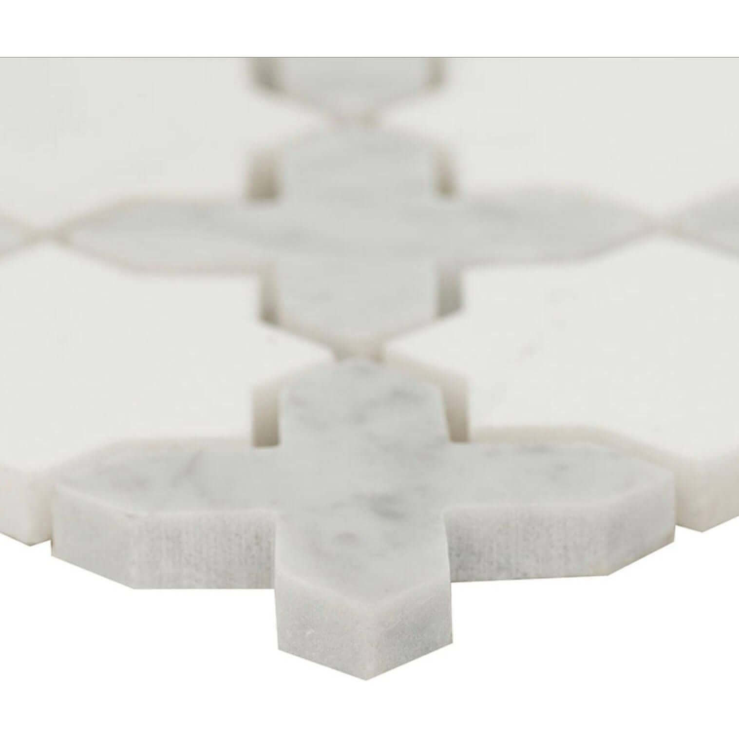 Thassos White + Carrara White Vera Ann Polished Star and Cross Pattern Tile