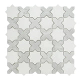 Thassos White + Carrara White Vera Ann Polished Star and Cross Pattern Tile