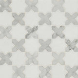 Thassos White + Carrara White Vera Ann Polished Star and Cross Pattern Tile