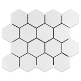 3” Thassos White Marble Hexagon Mosaic Tile