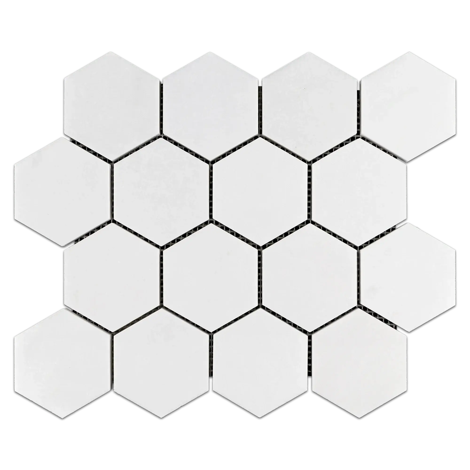 3” Thassos White Marble Hexagon Mosaic Tile