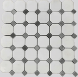 Thassos White Marble + Bardiglio Gray Dots Octagon Honed Mosaic Tile