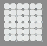 Thassos White Marble + Bardiglio Gray Dots Octagon Honed Mosaic Tile