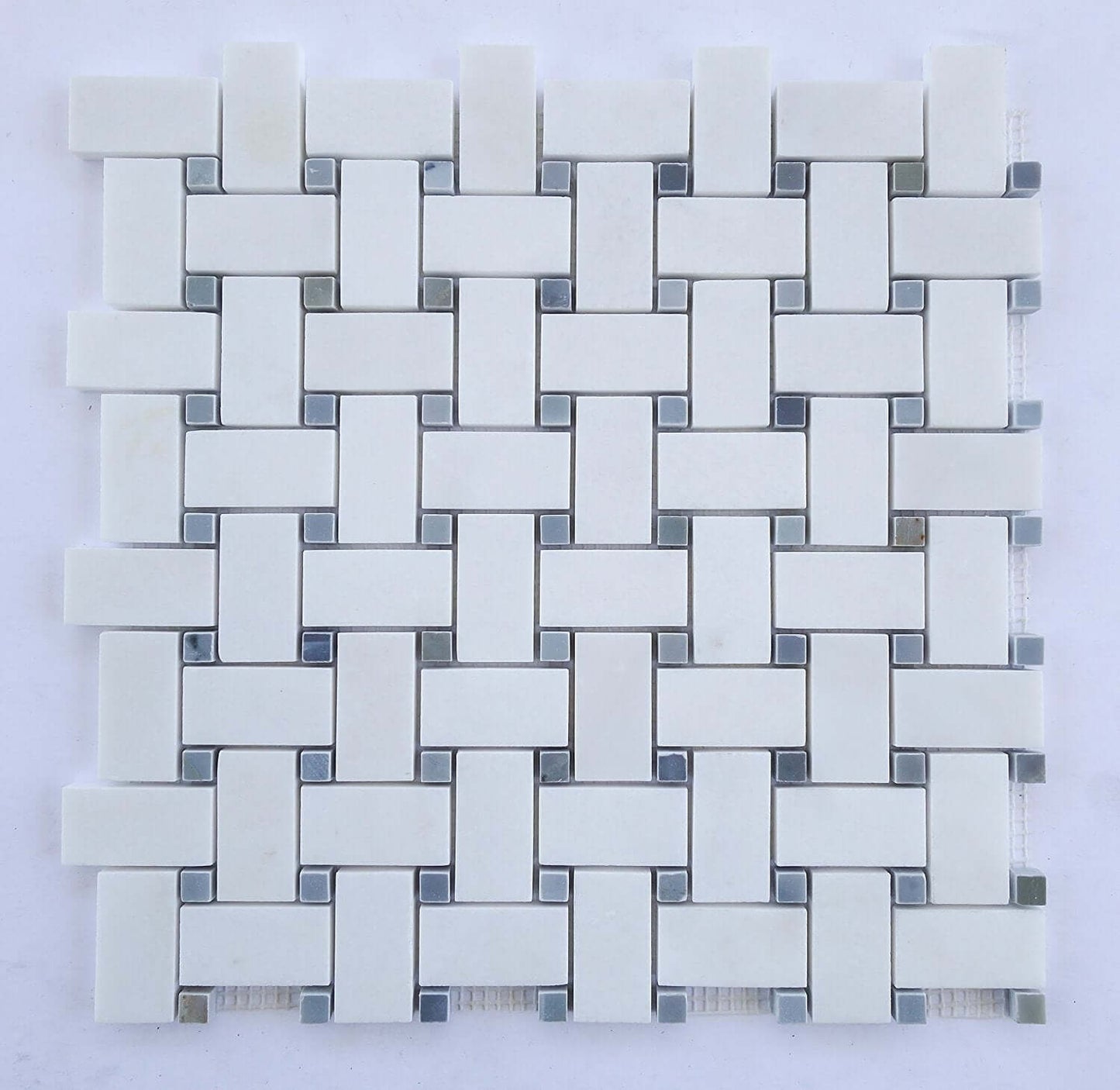 Thassos Bardiglio Gray Basketweave Marble Mosaic Tile