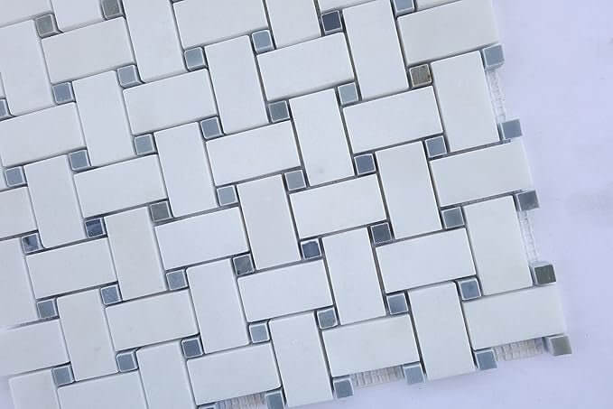 Thassos Bardiglio Gray Basketweave Marble Mosaic Tile