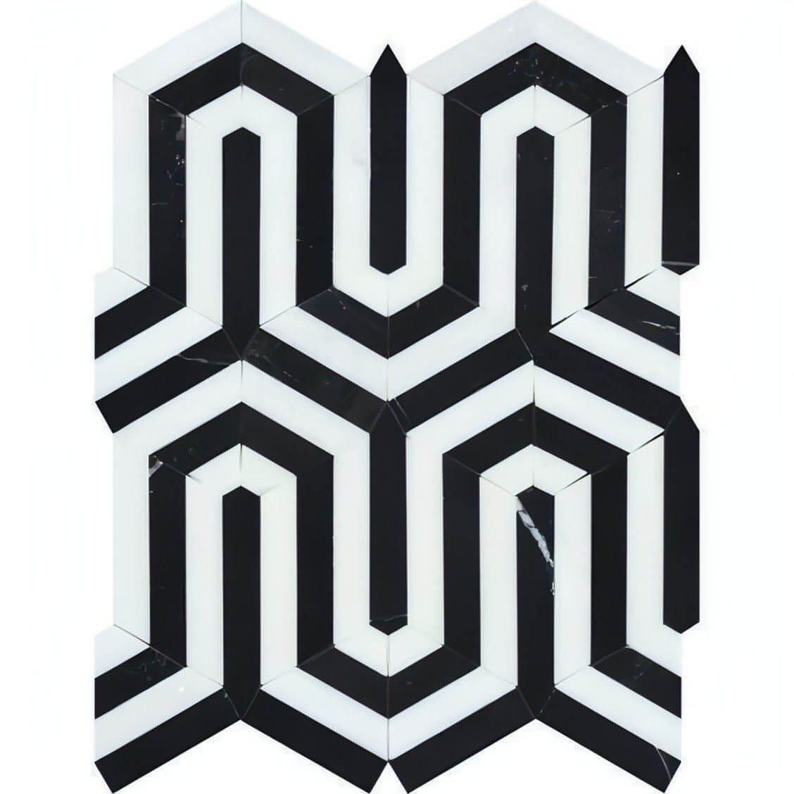 Thassos Black Arched Chevron Weave Mosaic Tile