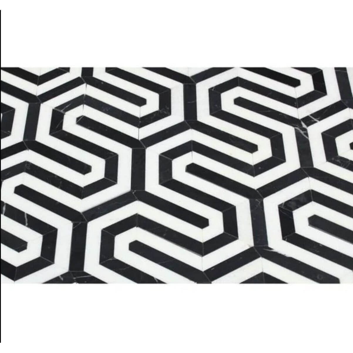 Thassos Black Arched Chevron Weave Mosaic Tile