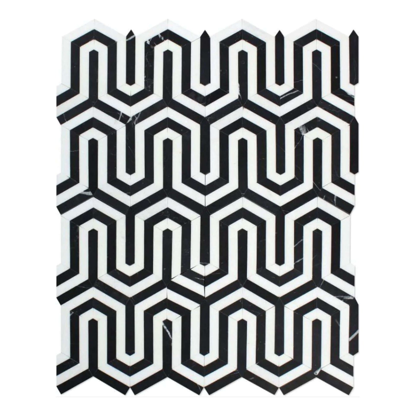 Thassos Black Arched Chevron Weave Mosaic Tile