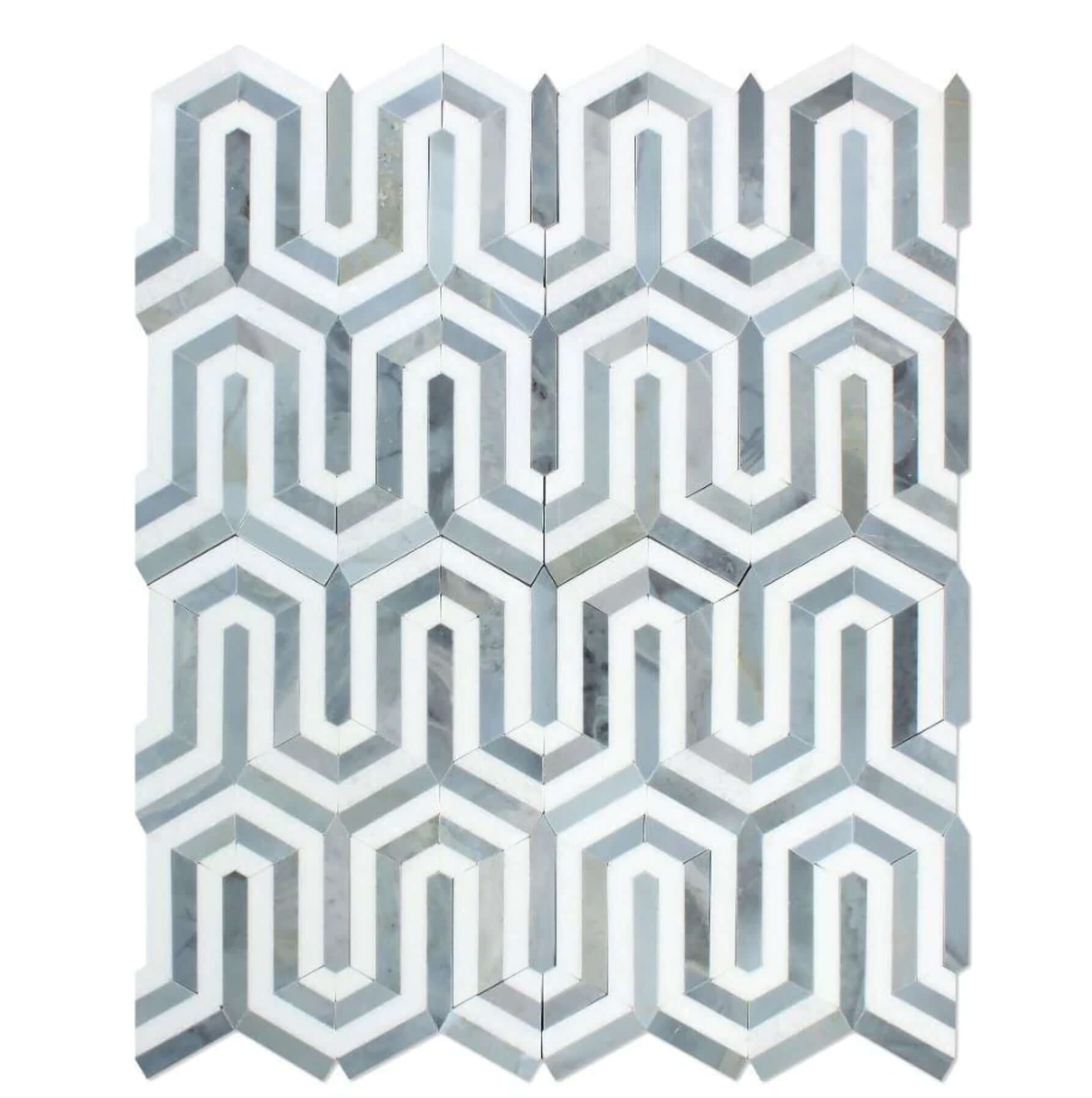 Thassos Gray Arched Chevron Weave Mosaic Tile