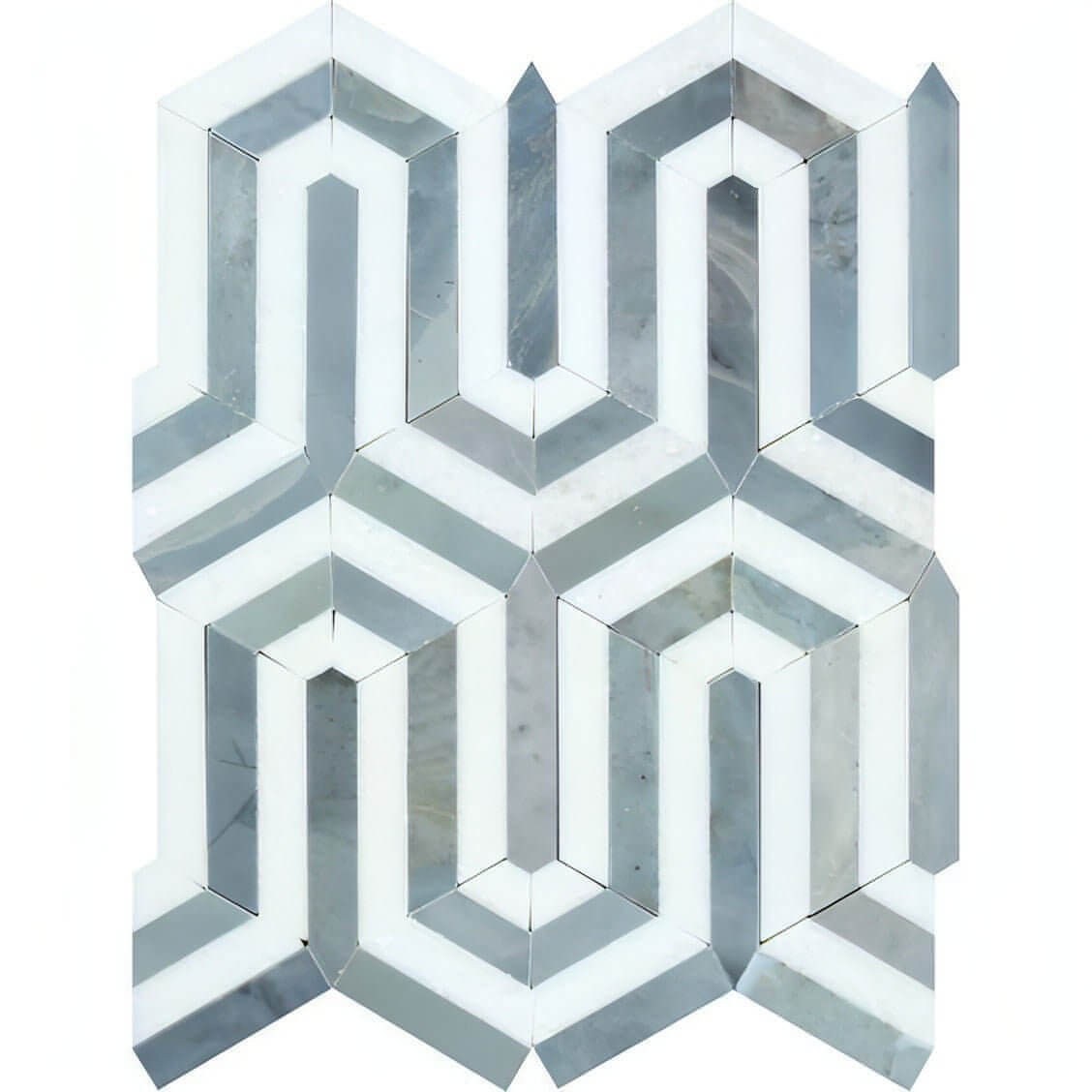 Thassos Gray Arched Chevron Weave Mosaic Tile