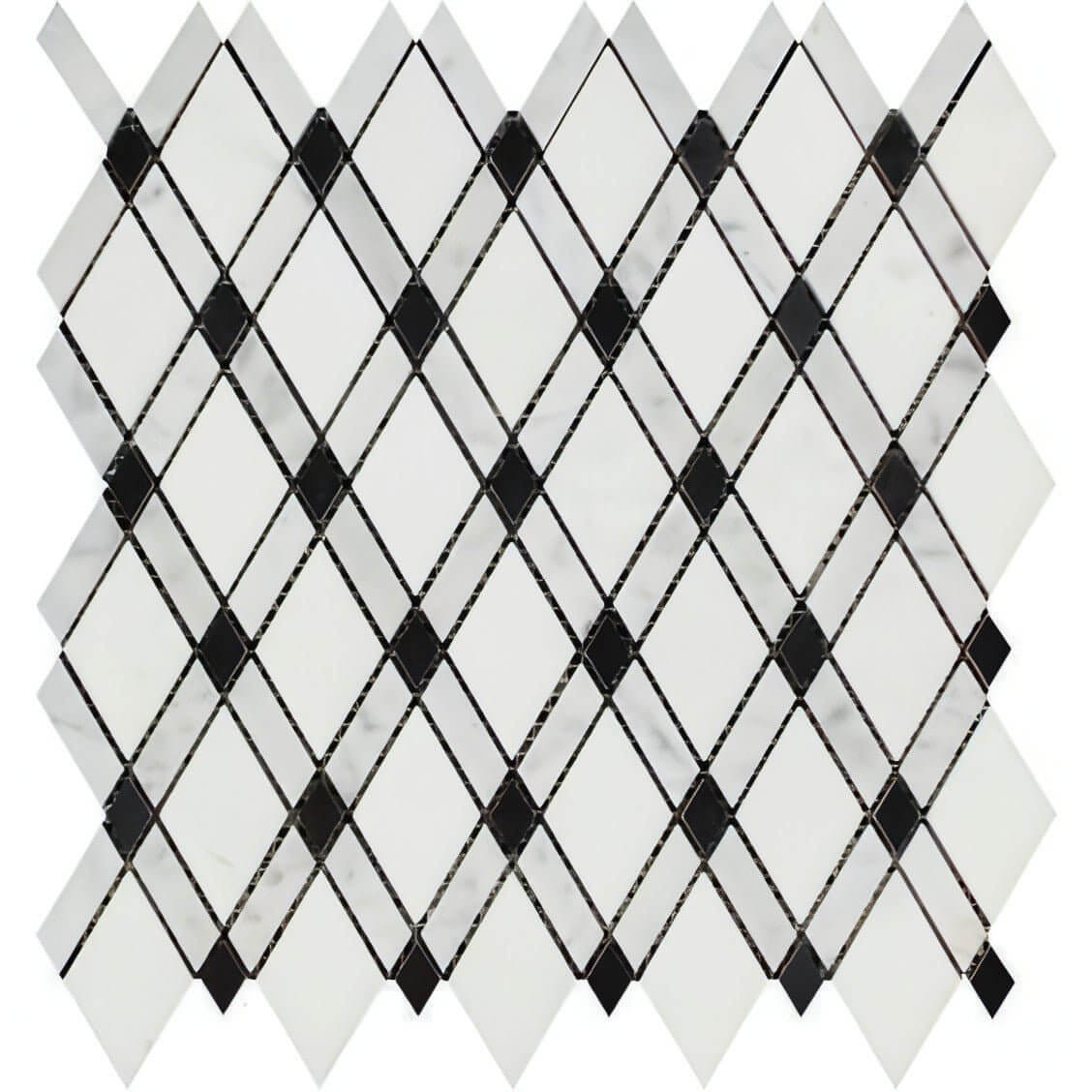 Thassos White Marble Honed Lattice Mosaic Tile W / Black Dots