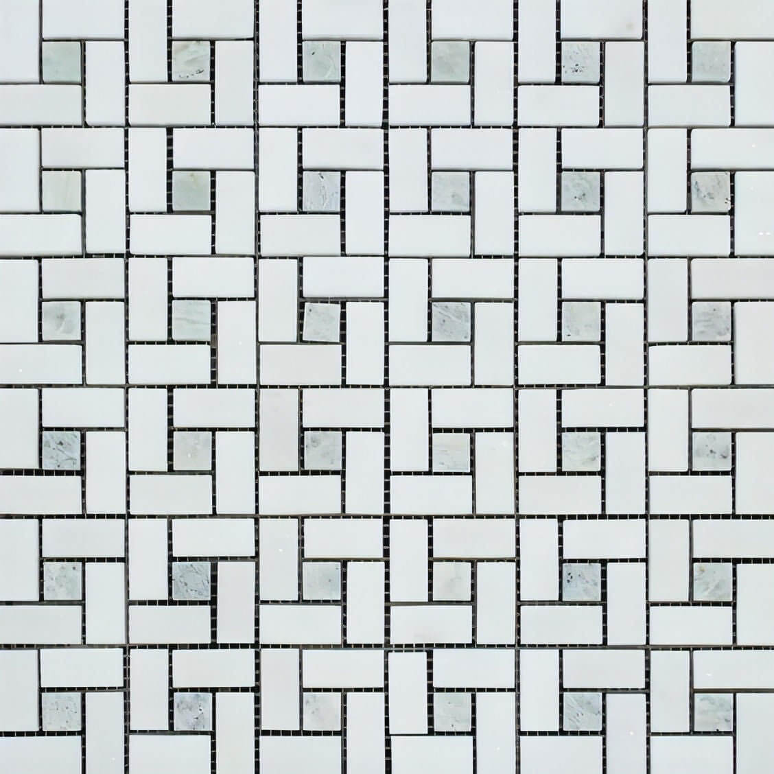 Thassos White Marble Pinwheel with Ming Green Mosaic Tile