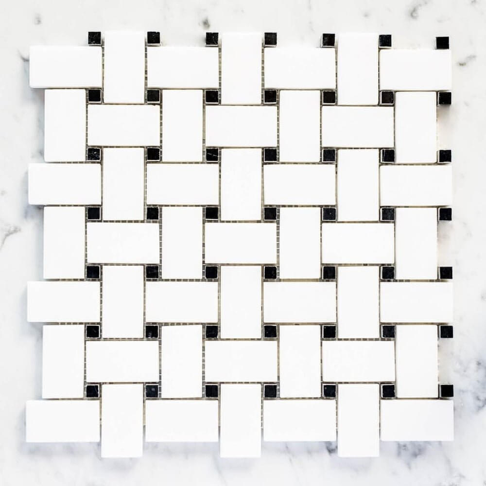 Thassos White Premium Marble with Nero Marquina Dots Weave