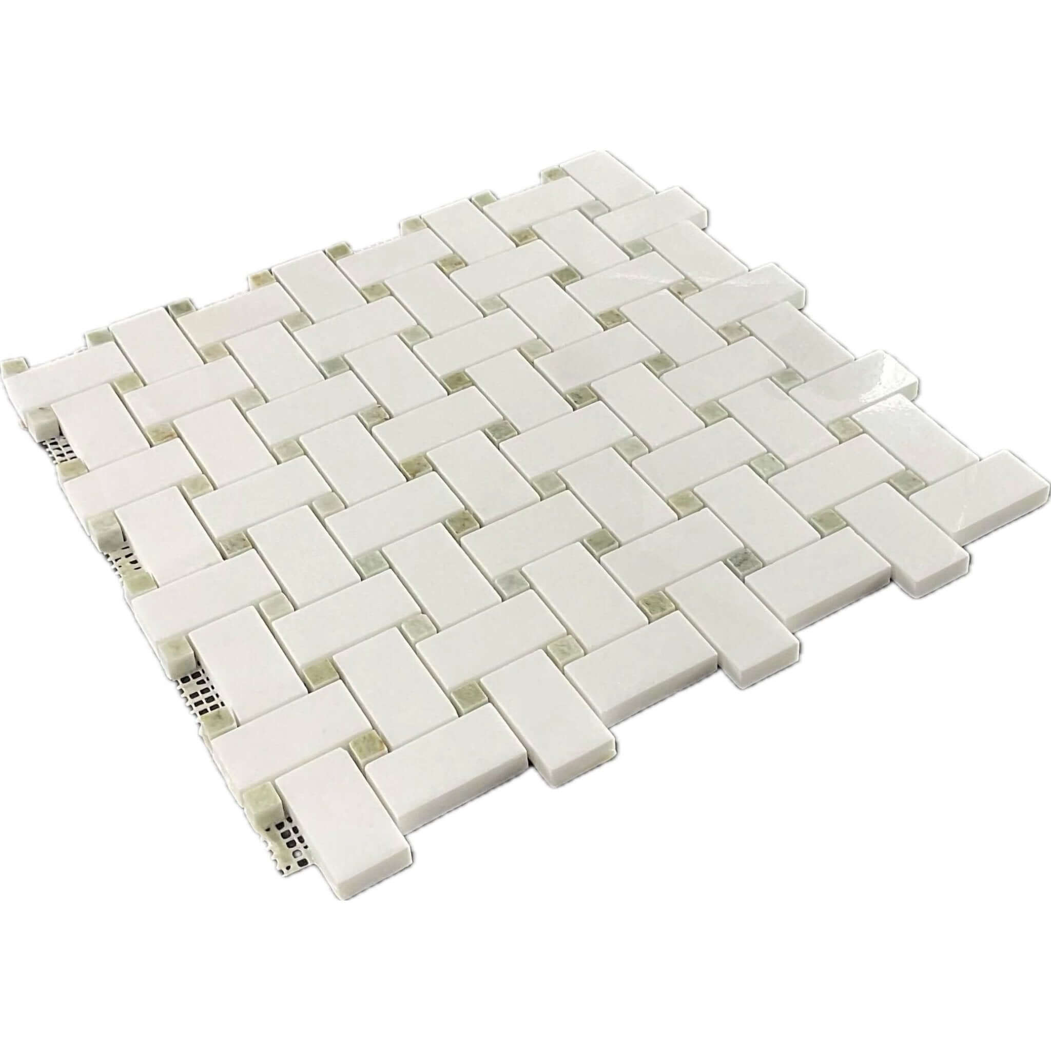 Thassos Green Marble Basketweave Mosaic Tile