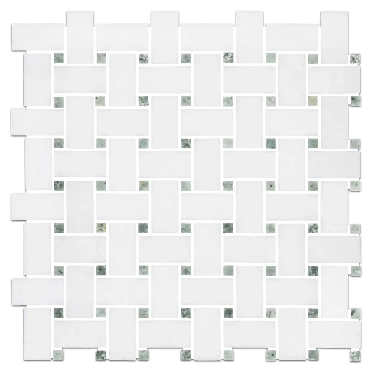 Thassos Green Marble Basketweave Mosaic Tile